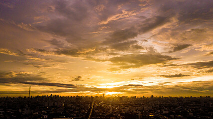 Wall Mural - Evening cloudscape in city, Colorful sunset