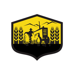 Wall Mural - Tractor Harvesting Wheat Farm Crest Retro