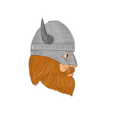 Canvas Print - Viking Warrior Head Right Side View Drawing