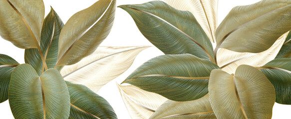 Wall Mural - luxury abstract art background with tropical leaves in line style. botanical banner with exotic leav