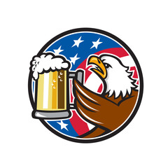 Wall Mural - Bald Eagle Hoisting Beer Stein USA Flag Circle Retro