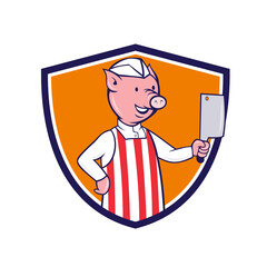 Wall Mural - Butcher Pig Holding Meat Cleaver Crest Cartoon