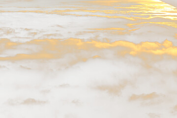 Wall Mural - Cloud in sky atmosphere from airplane, out of windows is cloudscape cumulus heaven and sky under Sun. View from above cloud is beautiful with abstract background climate weather at high level