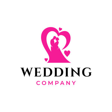Wedding couple with love vector logo icon illustration