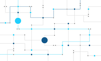 Fototapete - Information network circuit board system connect dots and lines background template. Technology linked global digital database graphic vector