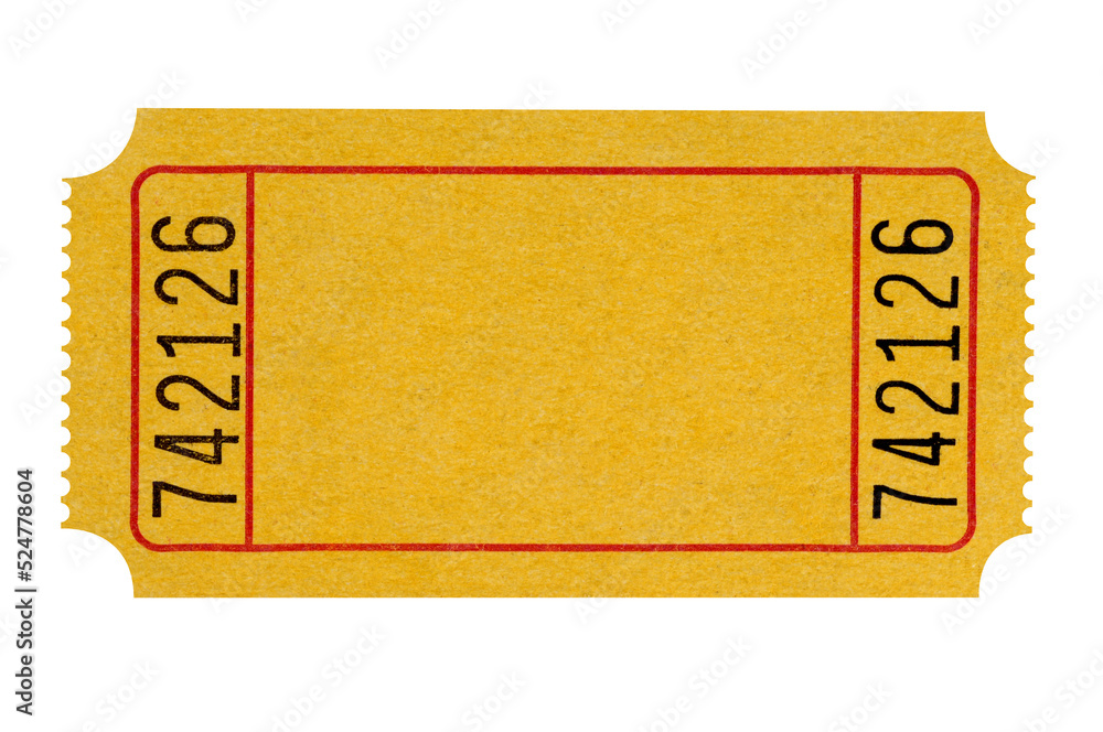 Blank orange movie or raffle ticket isolated one flat transparent ...