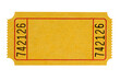 Blank orange movie or raffle ticket isolated one flat transparent background photo PNG file