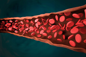 Wall Mural - Red blood cells, a medical concept. 3d illustration