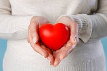 Woman Holding Red Heart. Health Insurance, Donation Charity Concept