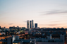 Cityscape With Modern House Facades At Sunset