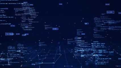 Leinwandbilder - Cybersecurity digital information technology concept. Slow moving polygon binary code connected on dark blue background.
