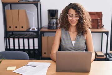 Sticker - Young beautiful hispanic woman call center agent smiling confident working at office