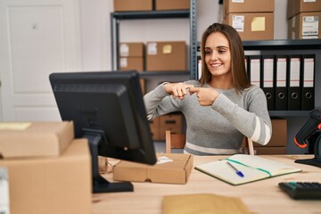 Canvas Print - Young blonde woman ecommerce business worker having online deaf language conversation at office