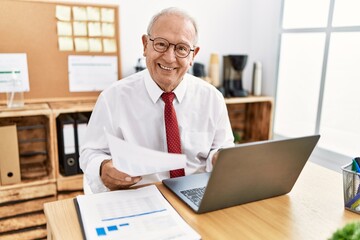 Sticker - Senior man business worker reading document working at office