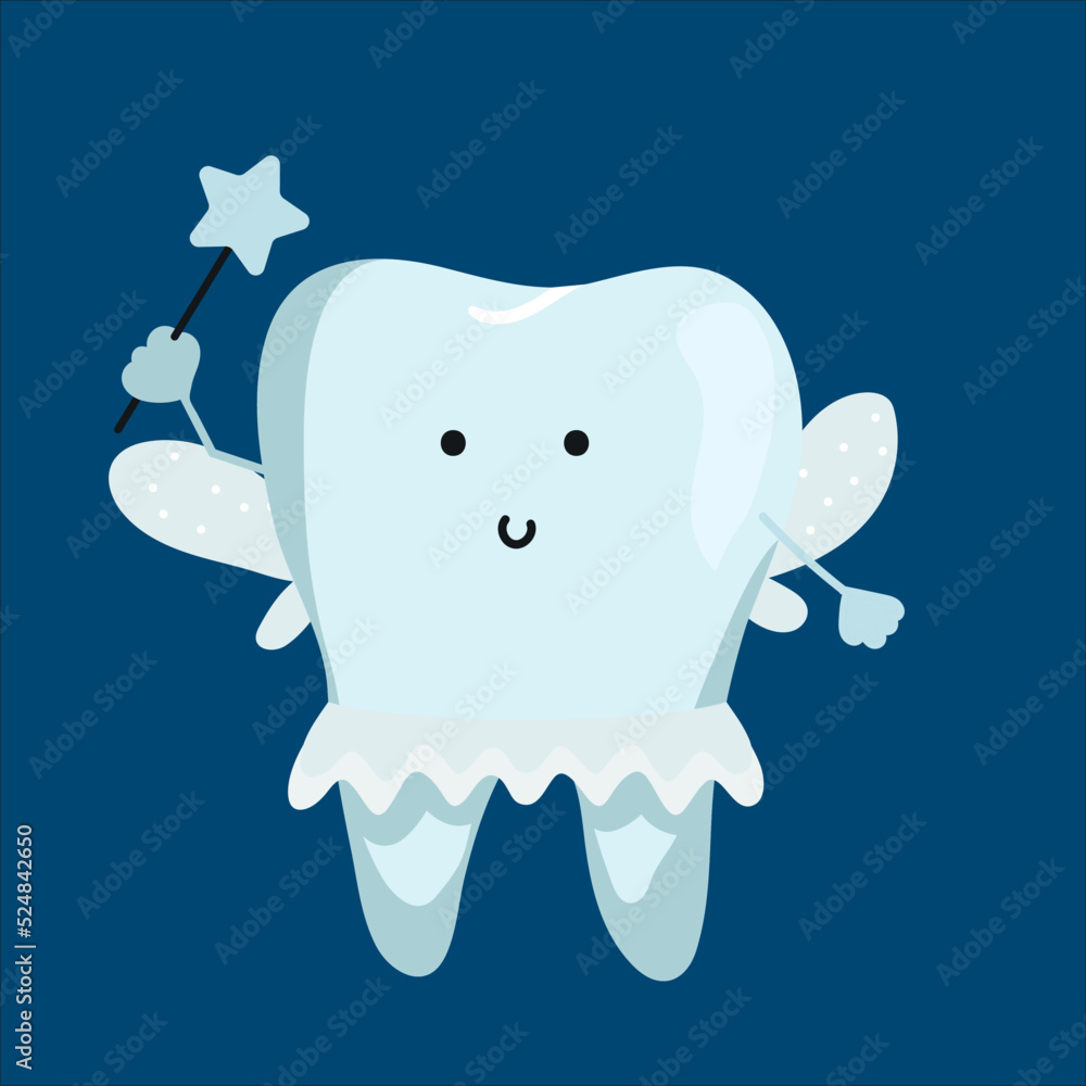 Cute tooth fairy wearing crown and holding a star magic wand vector ...