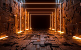 Fototapeta Do przedpokoju - Electric Sci Fi Orange Neon Light Glowing Tunnel Spaceship Alien Corridor Hallway Passage Illustration Background 3d Rendering