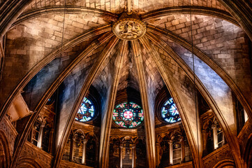 Wall Mural - Medieval interior architecture of the Barcelona Cathedral, Spain