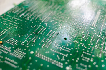 Leinwandbilder - Old computer chips that are out of order. Not working microshops with transistors, chips and conductors. Blue system board with microchips and transistors