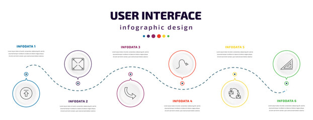 Wall Mural - user interface infographic element with icons and 6 step or option. user interface icons such as upl