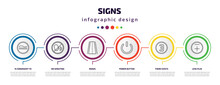Signs Infographic Template With Icons And 6 Step Or Option. Signs Icons Such As Is Congruent To, No Shouting, Roads, Power Button, There Exists, Less Plus Vector. Can Be Used For Banner, Info Graph,