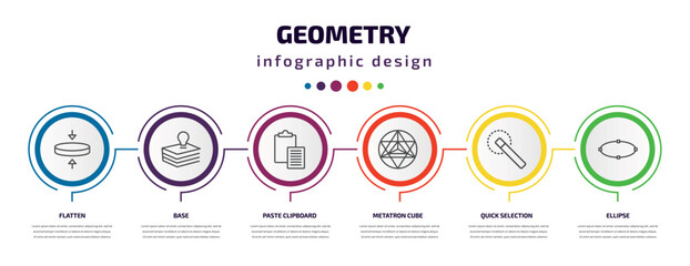 Wall Mural - geometry infographic template with icons and 6 step or option. geometry icons such as flatten, base,