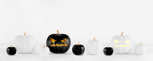 Banner Holiday Halloween Pumpkins In Light Colors With Space For Text	
