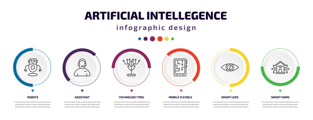 Wall Mural - artificial intellegence infographic element with icons and 6 step or option. artificial intellegence