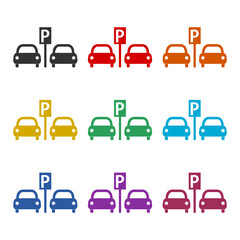 Canvas Print - Parking icon isolated on white background. Set icons colorful