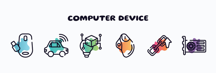 Canvas Print - computer device outline icons set. thin line icons such as wireless mouse, autonomous car, invention, trackball, backlink, gpu icon collection. can be used web and mobile.