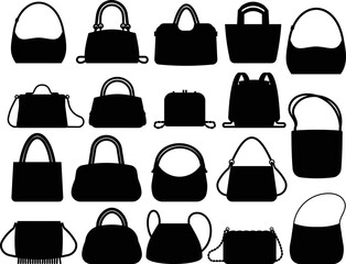 Wall Mural - Woman luxury modern hand bag with handle collection vector Silhouettes