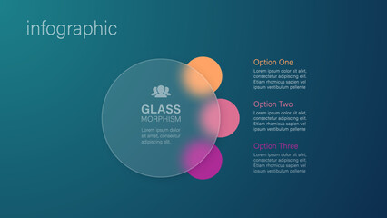 Wall Mural - Infographic for 3 options, vector gradient design with realistic frosted glass, glassmorphism effect