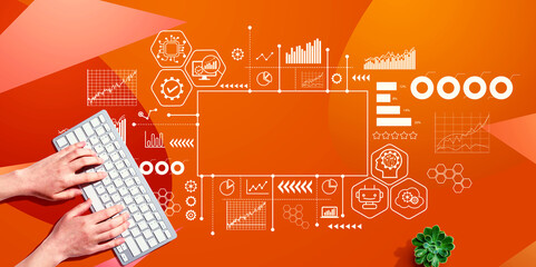 Digital Transformation concept with person using computer keyboard