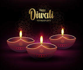 Diwali day oil lamp design. Indian Hindu festival of lights