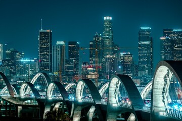 city harbour bridge at night