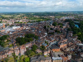 An aerial view of the market town of Shrewsbury in Shropshire, UK