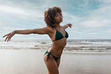 Beautiful Young Black African Girl In Bikini Happy On The Beach