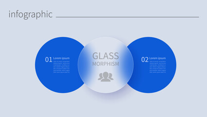 Infographic for 2 options, vector gradient design with realistic frosted glass, glassmorphism effect