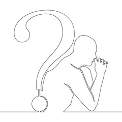Wall Mural - Continuous line drawing Thinking man with question mark icon vector illustration concept