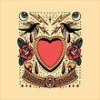 swallow and heart tattoo set vector design