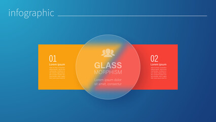 Infographic for 2 options, vector gradient design with realistic frosted glass, glassmorphism effect