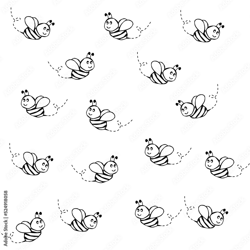 Bee icons isolated on white background hand drawn Stock Vector | Adobe ...