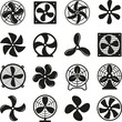 © LadadikArt - Cooling fan icons. Small fan cold, industrial ventilation icon. Electric blade, computers ventilator hardware or air turbine. Propellers tidy vector symbols