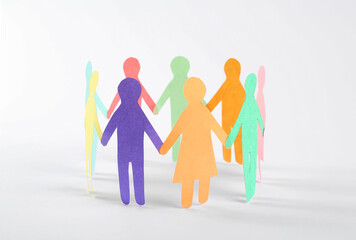 Wall Mural - Paper human figures making circle on white background. Diversity and Inclusion concept