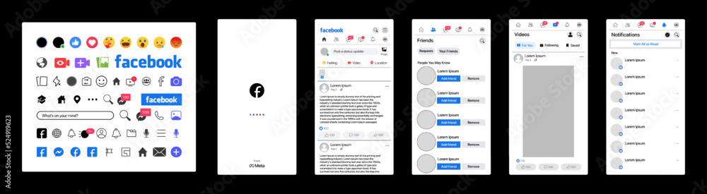 Facebook design. Set Facebook screen social media and social network ...