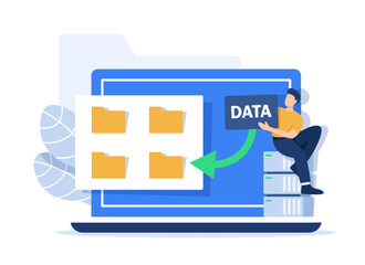 Wall Mural - cloud computing concept in flat style. it specialists administrate cloud storage scene. hosting plat