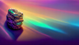 Fototapeta Tęcza - 3D render digital art of iridescent bismuth rock wall. Beautiful HD wallpaper