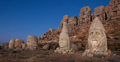 Wall Mural - Nemrut Mountain and giant statue heads from1st century BC, in Adiyaman, Turkey.