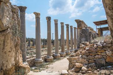 Roman ruins. Colonnaded street of city Perge. Ancient Greek colony from 7th century BC, conquered by Persians and Alexander the Great in 334 BC. Turkey