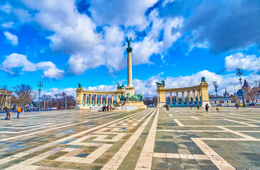 Wall Mural - Millennium Monument with its high column and colonnades are the symbol of Budapest city, Hungary