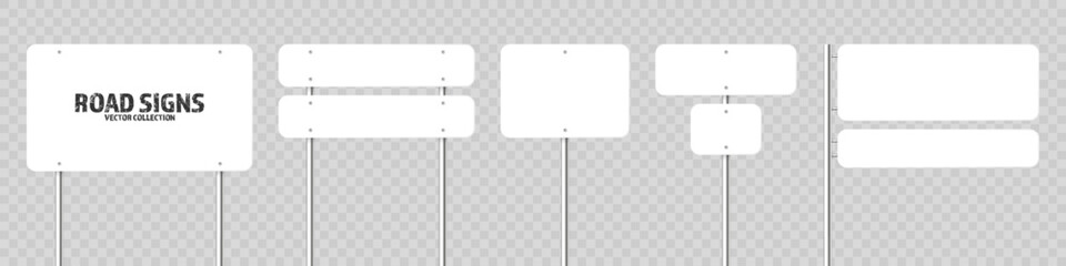 Wall Mural - various road, traffic signs. highway signboard on a chrome metal pole. blank white board with place 